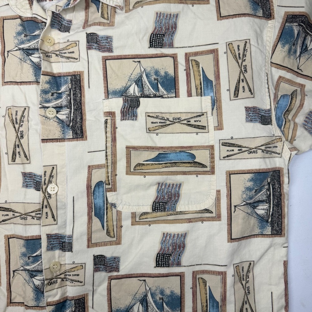 VTG American Eagle Mens Large Button Up Shirt Sailing Fisherman‎ Cotton Nautical - Picture 3 of 6
